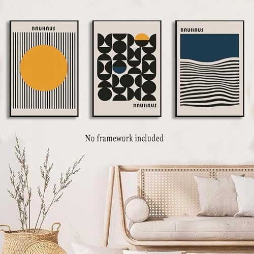 3Pcs Bauhaus Style Wall Art Bohemian Abstract Wall Decor Minimalist Canvas Mid Century Moderngeometry Poster Prints Painting Picture Suitable for Living Room Bedroom （16x24 unframed） - color: Abstract Posters, size: 16L" x 24W"
