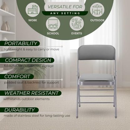 Pack of 2 (Fabric/Vinyl) Steel Frame Metal Foam Padded Folding Chairs (Black, Gray, White) (2-Pack - Vinyl Gray) - color: 2-pack - Vinyl Gray