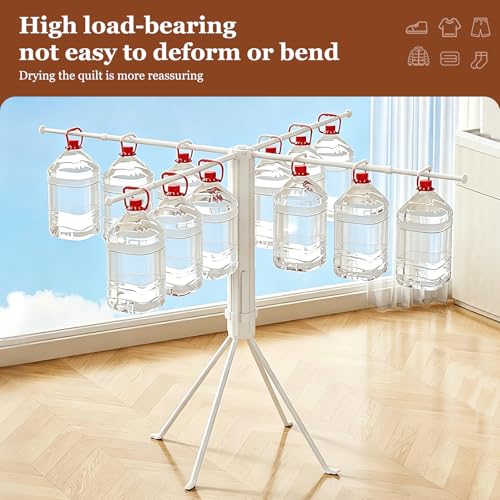 Adjustable Collapsible Umbrella Style Clothes Drying Rack, 4Legs6Telescopic Arms, Space-Saving Freestanding Laundry Airer with Windproof Clips, Easy Setup Indoor Outdoor (White-Plastic) - color: White-plastic