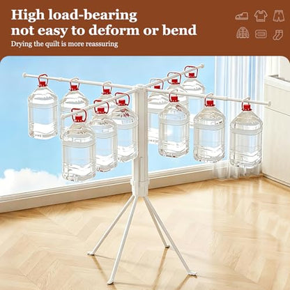 Adjustable Collapsible Umbrella Style Clothes Drying Rack, 4Legs6Telescopic Arms, Space-Saving Freestanding Laundry Airer with Windproof Clips, Easy Setup Indoor Outdoor (White-Plastic) - color: White-plastic