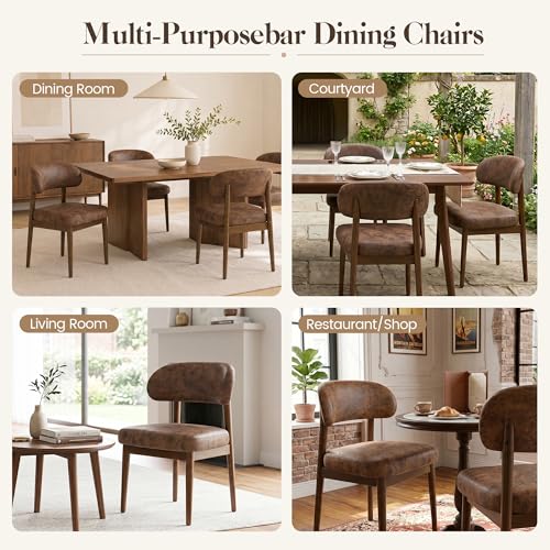Wooden Dining Room Chairs Set of 2, Modern Upholstered Cloth Fabric Kitchen Chairs with Ergonomic Curved Back, Farmhouse Dining Side Chair with Solid Wood Frame for Kitchen Room, Brown - color: Rustic Brown