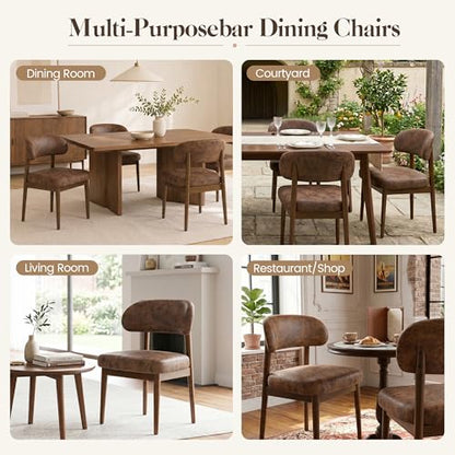 Wooden Dining Room Chairs Set of 2, Modern Upholstered Cloth Fabric Kitchen Chairs with Ergonomic Curved Back, Farmhouse Dining Side Chair with Solid Wood Frame for Kitchen Room, Brown - color: Rustic Brown