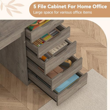 47 Inch Computer Desk with 5 Drawers and Power Outlets for Small Spaces | Home Office Desks with Storage File Cabinet and Charging Station, Modern Simple Laptop Desk Writing Table, Grey - color: Grey
