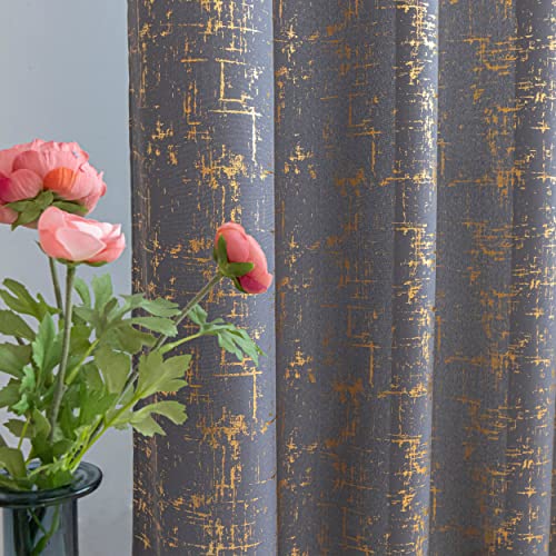 Taisier Home Gold Foil Print Linen Textured Curtains Geometric Dots Pattern Design Curtains for Nursery Toy Room Thermal Insulated Window Treatment 2 Panels 45" L,Soft Grey and Gold Drapes Print - color: Soft Grey/Gold, size: 52"W x 45"L (Pack of 2)