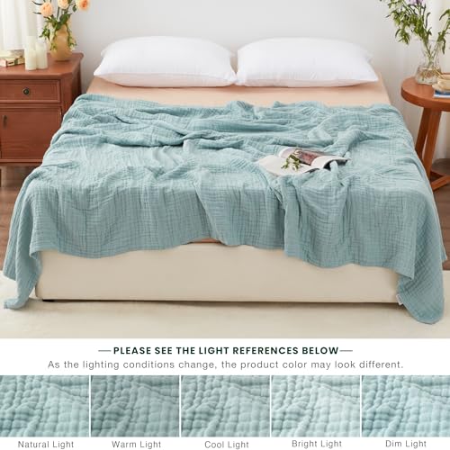 Love's cabin 100% Cotton Muslin Blanket, 6 Layer Lightweight Breathable Gauze King Size Blanket 108 x 90 Inches, Soft Summer Blanket for Bed, Cyan - color: Cyan, size: King(108"x90")