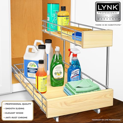 LYNK PROFESSIONAL® SELECT™ Pull Out Under Sink Kitchen Cabinet Organizer - 11.5 in. x 21 inch deep Drawer - Sliding Shelf Organizer and Undersink Storage Shelves - Lifetime Ltd. Warranty – Chrome - color: 11.5"W x 21"D Wood