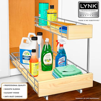 LYNK PROFESSIONAL® SELECT™ Pull Out Under Sink Kitchen Cabinet Organizer - 11.5 in. x 21 inch deep Drawer - Sliding Shelf Organizer and Undersink Storage Shelves - Lifetime Ltd. Warranty – Chrome - color: 11.5"W x 21"D Wood