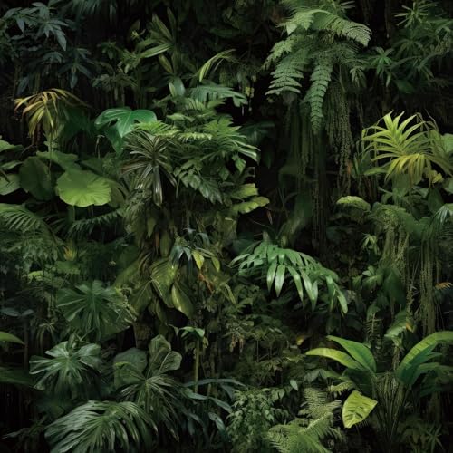 FunStick 17.5"x354" Green Tropical Peel and Stick Wallpaper Dark Jungle Forest Leaves Wall Paper Renter Friendly Wallpaper Kitchen Cabinet Contact Paper Black Self Adhesive Vinyl Wallpapers for Walls - size: 17.5" x 354"