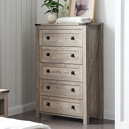 T4TREAM 48" Tall Farmhouse 5-Drawer Dresser for Bedroom, Light Rustic Oak | Rustic chests of drawers, Wood Storage Cabinet, Metal Handle, Unique Corner Accent, Bedroom, Living Room, Hallway - color: Light Rustic Oak, size: 15.8"D x 31.3"W x 48"H (5 Drawer