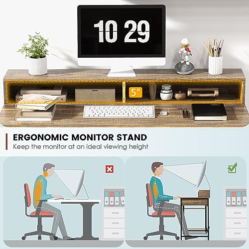 Tangkula Computer Desk with Storage Drawer & Monitor Stand, 48” Home Office Writing Desk with 2 Open Shelves & Compartments, Computer Workstation Writing Study Desk with Metal Frame (Rustic Brown)