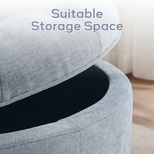 HUIMO 30-Inch Round Storage Ottoman, Button Tufted Coffee Table(Light Blue) | Ottoman Coffee Table with Removable Top, Upholstered Ottoman with Storage, Footrest Stool for Living Room, Bedroom and Office - color: Light Blue