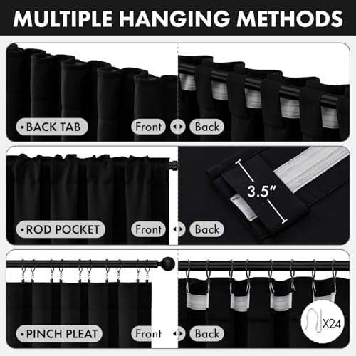 MIULEE Black Pinch Pleat Blackout Curtains 40x84 Inch Length 2 Panels Set | Back Tab Rod Pocket Pleated, Thermal Insulated, Bedroom Living Room Darkening Drapes, Soundproof Curtains with Hooks - color: Black, size: 40"W x 84"L (Pack of 2)