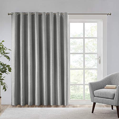 Sun Smart Maya Blackout Window Curtain Patio Single Panel, 100x84 Grey | Black Out Textured Heatherd Print,Grommet Top Living Room Decor Thermal Insulated Light Blocking Drape for Bedroom - color: Grey, size: 100"W x 84"L (Pack of 1)