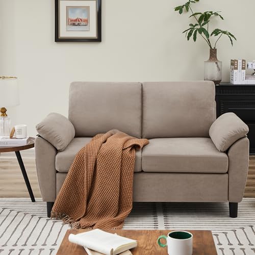 Small Loveseat Sofa, 57" Mid Century Modern Love Seat, 2 Seater Couches for Living Room, Bedroom, Small Spaces, Beige - color: Beige