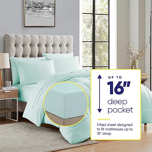 Sweet Home Collection 5 Piece Comforter Set Bag Solid Color All Season Soft Down Alternative Blanket & Luxurious Microfiber Bed Sheets, Aqua, Twin XL - color: Aqua, size: Twin XL