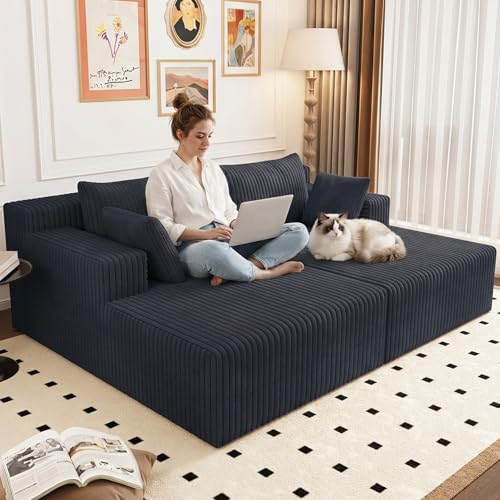 70.8" Oversized Boneless Double Chaise Lounge Chair Indoor, Upholstered Corduroy Cloud Chaise Lounges with 4 Pillow, Modern Deep Seat Loveseat Sleeper Sofa for Living Room Bedroom Apartment, Dark Gray - color: 70.8" Dark Gray