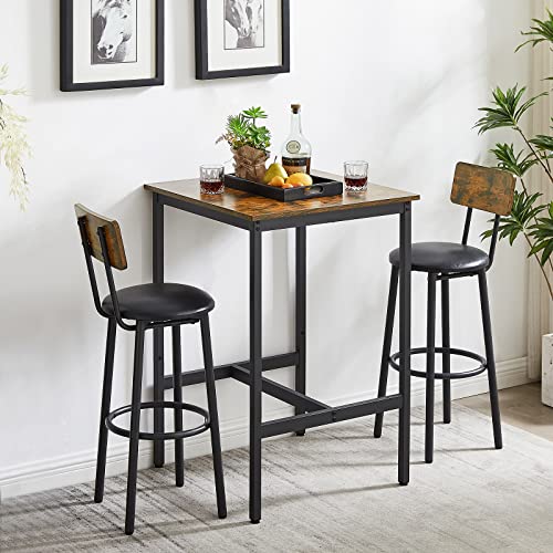 KIVENJAJA Bar Table and Chairs Set for 2, 3-Piece Small Square Pub Bistro Table and Upholstered Stools with Backrest, Counter Height Dining Table Set for Kitchen Small Space, Rustic Brown - color: Rustic Brown, size: 3pcs-Square Table