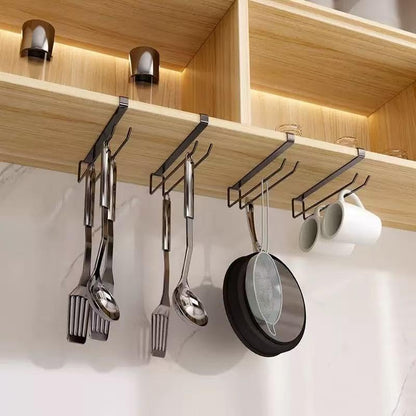 Wine Glass Holder Under Cabinet 2PCS, Stemware Rack Hanger Under Cabinet Wine Glass Rack Kitchen Hanging Storage Rack Organizer, Black