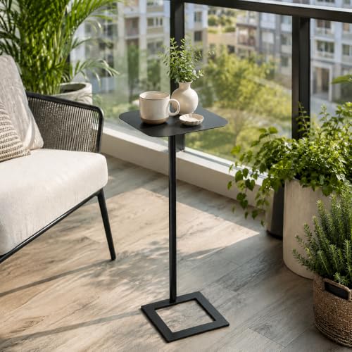 Modern Stable C Table End Table, 23.4" Tall, Medium, Black | C Shaped Side Table that Slides Under Sofa, Slim Under Couch Table, Industrial Coffee Tray Table for Living Room Bedroom - color: Black, size: Medium