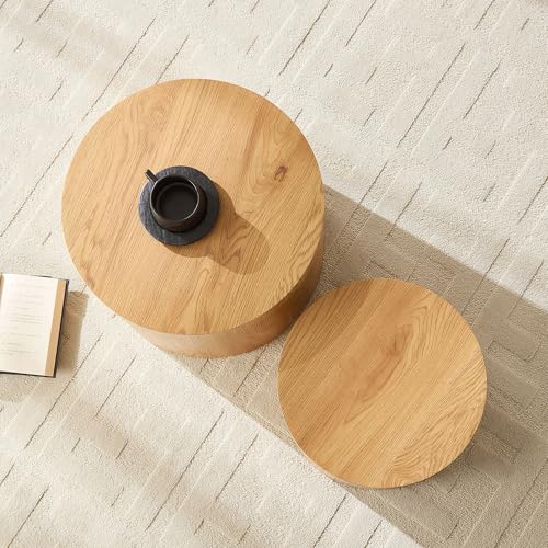 Round Nesting Coffee Table Set of 2, Modern Wooden Coffee Tables Circle Center Table for Small Space Accent End Side Table for Living Room Bedroom, No Assembling (Natural) - color: 18.9" Wooden Color
