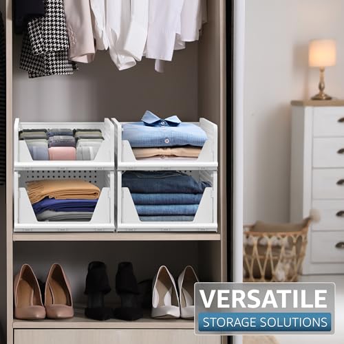 Sorbus Shelf Organizer - Closet Shelf Organizer for Clothes, Closet, Bathroom, Kitchen, Garage - Plastic Stackable Shelf Organizer Baskets - Open Front Design Under Shelf Organizer - size: 2 Small 2 Medium