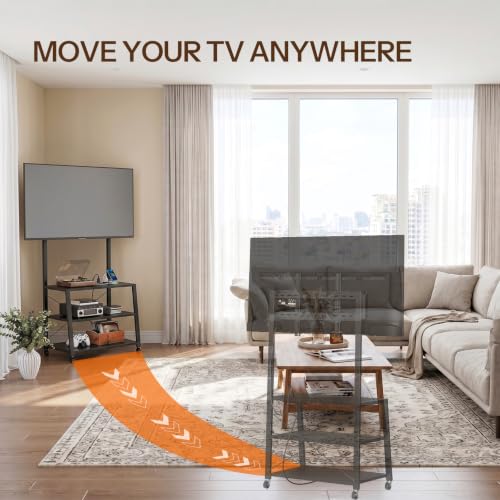 HOOBRO Rolling TV Stand with Mount and Power Outlet Up to 55 inch TVs, Corner Entertainment Center, Small TV Stand with 3-Tier Storage Shelves for Living Room, Bedroom, Black BB66UDS01 - color: Black