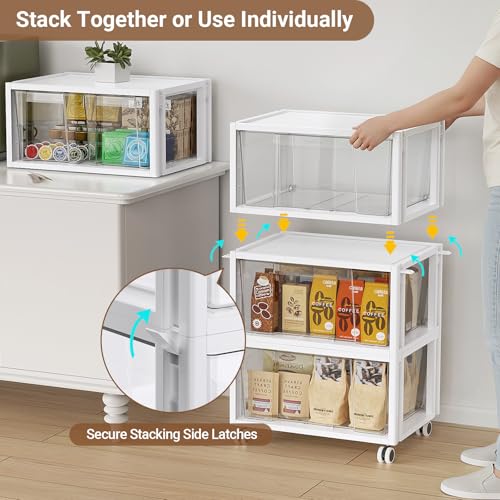 Stackable Storage Drawer Carts, Extra Large Bins 2 Tier 3 Drawers | Smooth Pull-Out Drawers, Clear Plastic Storage Organizer Container For Home Office Bedroom Bathroom Art Crafts Under Desk - size: 2 Tier 3 Drawer