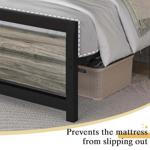 Twin Size Bed Frames, Twin Bed Frames with Headboard and Footboard, Heavy Duty Metal Twin Platform Bed Frame, Noise-Free, No Box Spring Needed, Easy Assembly, Wash Grey - color: Wash Grey, size: Twin