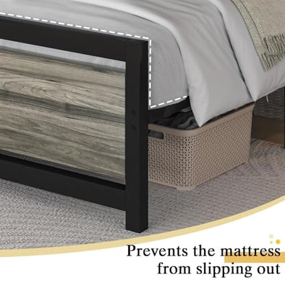 Twin Size Bed Frames, Twin Bed Frames with Headboard and Footboard, Heavy Duty Metal Twin Platform Bed Frame, Noise-Free, No Box Spring Needed, Easy Assembly, Wash Grey - color: Wash Grey, size: Twin