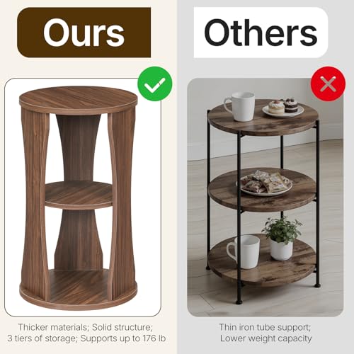 Round Side Table, 3-Tier Small End Table with Storage Shelves, Wooden Accent Table for Living Room, Bedroom, Walnut ET15WL - color: Walnut
