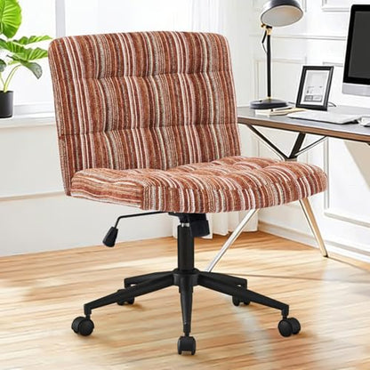 Furnimart 360° Swivel Criss Cross Desk Chair Extra-Thick Cushion, Premium Chenille Cross Legged Chair with Wide Seat & Wheels, Comfy Armless Home Office Chair for Bedroom, Vanity, Sturdy (Dark Brown) - color: Chenille Dark Brown