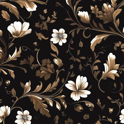 Vintage Black Floral Peel and Stick Wallpaper 17.4" x 118" | Renter Friendly, Removable & Waterproof, Vinyl Easy Install for Bedrooms, Bathrooms, Kitchens, Cabinets and Home Decor - color: Black/Gold, size: 17.4" x 118"