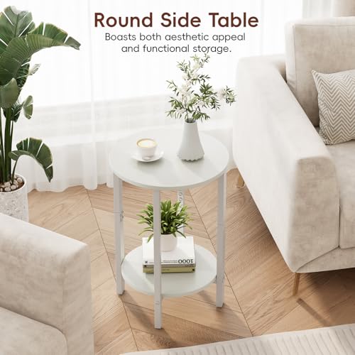 Side Table, Small Round End Table, Set of 2 Half Round Side Table Half Moon Tables, Circle Table Small Round Coffee Table for Living Room, Thin Accent Sofa Table Narrow Entryway Tables, White - color: White