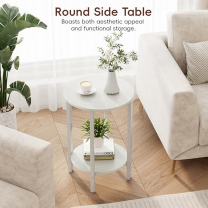 Side Table, Small Round End Table, Set of 2 Half Round Side Table Half Moon Tables, Circle Table Small Round Coffee Table for Living Room, Thin Accent Sofa Table Narrow Entryway Tables, White - color: White