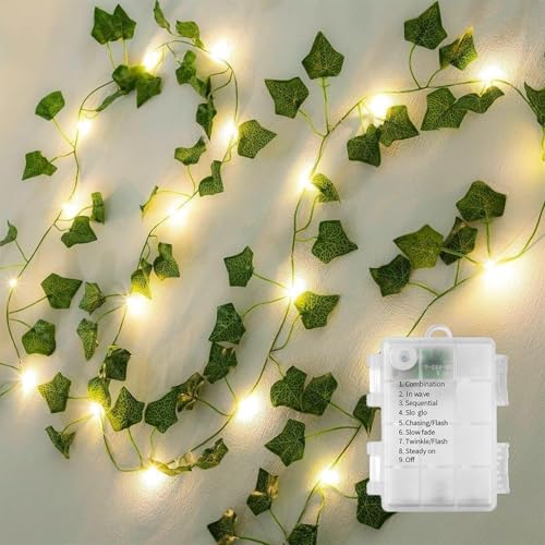 Vine with Fairy Lights, 33ft 100 LEDs Ivy Vine Lights Battery Operated Indoor String Lights, Artifical Garland Leaf Fairy Light Wall Wedding Garden Dorm Bedroom Decor - color: Ivy, size: 1pack-100LED
