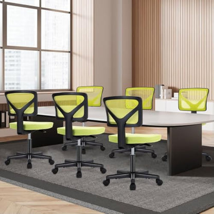 Armless Mesh Office Chair, Ergonomic Low Back Deskchair, Adjustable Rolling Task Computer Swivelchairs for Small Spaces Home Bedroom Study, Yellow - color: Yellow