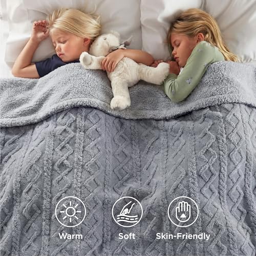 Bedsure Sherpa Fleece Blanket, Cable Jacquard Tufted, Warm, Throw, Grey | Ultra-Soft, Cozy, Thick for Winter, Ideal for Couch, Sofa, Living Room, Gift for Women, Stylish Home Decor, 50x60 Inches - color: 01 - Grey, size: Throw (50" x 60")