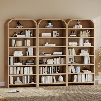 LEVNARY 70" Tall Arched Bookcase, 7-Tier Freestanding Storage Cabinet with Adjustable Shelves, Thick MDF Bookshelf for Bathroom Living Room Bedroom (Natural) - color: Natural