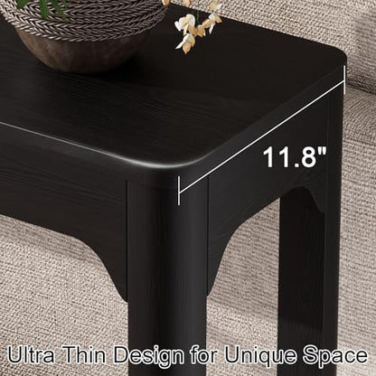 55.1" Console Table, Entryway Sofa Table for Hallway, Black | Engineered wood, Slim console table, curved legs, 2-tier storage, entryway hallway sofa living room - color: Black