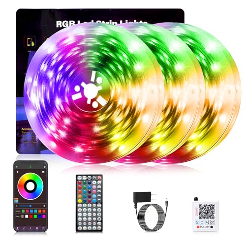 NBBUFF 300FT RGB Led Lights for Bedroom with Remote & App Control, 3*100FT | Music Sync Led Light Strip, Color Changing Led Strip Lights, DIY Dimmable Led Lights for Room Decor Ambient Lighting - size: 300 ft