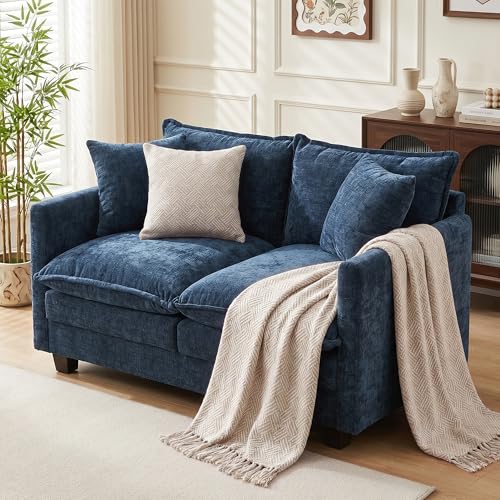 3 Seater Couch & Loveseat Sofa 2 Piece Set, Small 50" Love Seat & 69" Cloud 3 Seat Couch Sofa Set Washable Chenille Pillow Living Room Set for Apartment Office 50-Blue-3+2 - color: Blue, size: 50"+69"