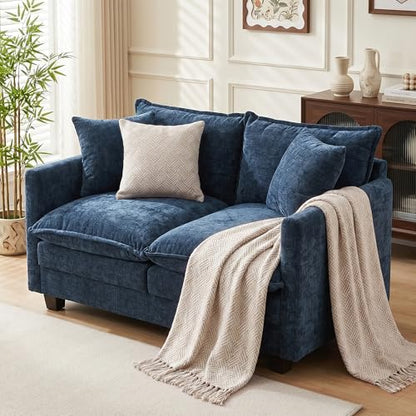 3 Seater Couch & Loveseat Sofa 2 Piece Set, Small 50" Love Seat & 69" Cloud 3 Seat Couch Sofa Set Washable Chenille Pillow Living Room Set for Apartment Office 50-Blue-3+2 - color: Blue, size: 50"+69"