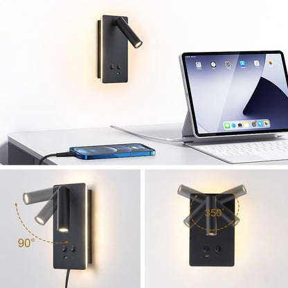 MOLUOLA LED Wall Lamp Wall Mounted Reading Lights, Adjustable Headboard Plug in Wall Sconce with USB C+A Ports, Headboard Bedside Lamp with 9W+3W Night Light 3000K (Black) - color: Black, size: 1 Pack