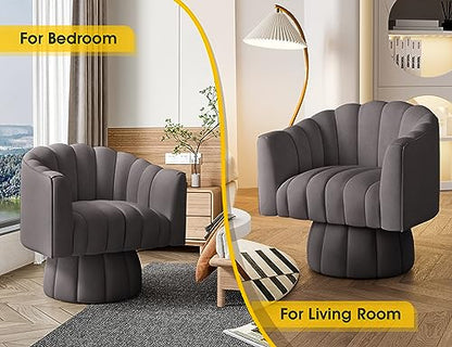 Dewhut Swivel Barrel Accent Chair, Velvet Reading Armchair, Gray, Set 1 | Mid Century Style, Modern Round ArmChair With 360° Swivel Base, For Living Room / Bedroom / Office - color: Grey