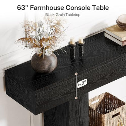 Tribesigns 63" Console Table, Farmhouse 2-Tier Entryway Table with U-Shaped Base, Narrow Long Wood Sofa Table Behind Couch Table for Living Room, Hallway, Foyer, Black - color: Black