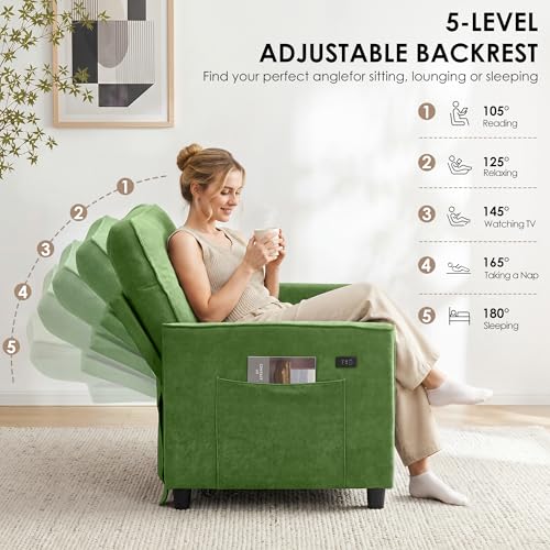 Dreamzie 55'' 3 in 1 Convertible Sofa Bed with USB Charging Ports, Pull Out Couch with Adjustable Backrest and Side Pockets, Sleeper Sofa for Living Room, Apartment, RV, Easy Assembly - Green - color: Green