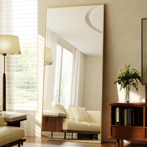 BEAUTYPEAK 86"x40" Rectangle Full Body Floor Mirrors, Full Length Mirror | Large Gold Mirror with Stand for Bedroom, Dressing Room, Leaning, Standing or Hanging Horizontally/Vertically - color: Gold, size: 86"L x 40"W