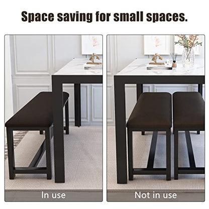 Dining Room Table Set with 2 Benches, Dining Table Set for 4-6, Dinner Table Set for 4, Faux Marble Breakfast Table Set & PU Leather Upholstered Benches for Small Spaces, Apartment, White - color: White