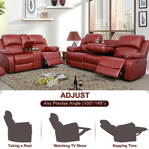 A Ainehome Living Room Furniture Set Leather Recliner Sofa Set Loveseat Chair Furniture Sofa Set for Living Room/Small Space/Rv/House/Office/Theater Seating (A-Red Leather, Sofa+Loveseat) - color: A-red Leather, size: Sofa+Loveseat
