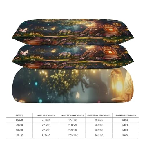 Fairy Forest 3 Piece Reversible Bedding Set 102"x90",Double Sided Brushed Microfiber Duvet Cover Set with 2 Pillowcases Soft Breathable Comforter Cover for Home - color: Fairy Forest, size: 102"x90"